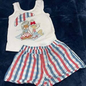 XS Max Studio kids, red white and blue shirt and short set.